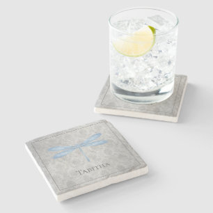 Porta-copo De Pedra Blue Dragonfly Damask