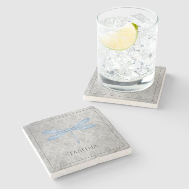Porta-copo De Pedra Blue Dragonfly Damask (Lateral)