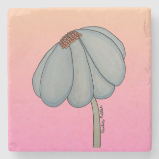 Porta-copo De Pedra Blue flower with pink background