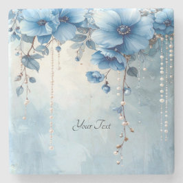 Porta-copo De Pedra Blue Flowers and Pearls Stone Coaster