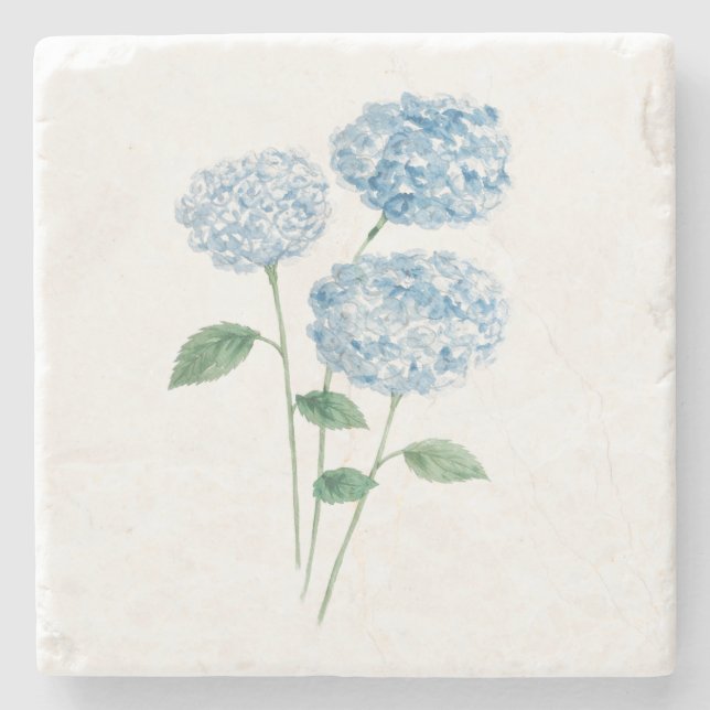 Porta-copo De Pedra Blue Hydrangea Flower Painting (Frente)