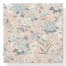 Blue Peonies Peach Botanical Vintage Floral