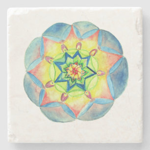 Porta-copo De Pedra Blue Watercolor Mandala Marble Stone Porta copos