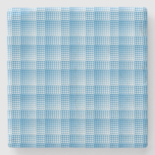 Porta-copo De Pedra Blue White Checker Abstract Pattern (Frente)