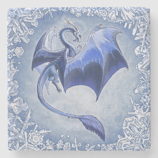 Porta-copo De Pedra Blue Winter Dragon Fantasy Art