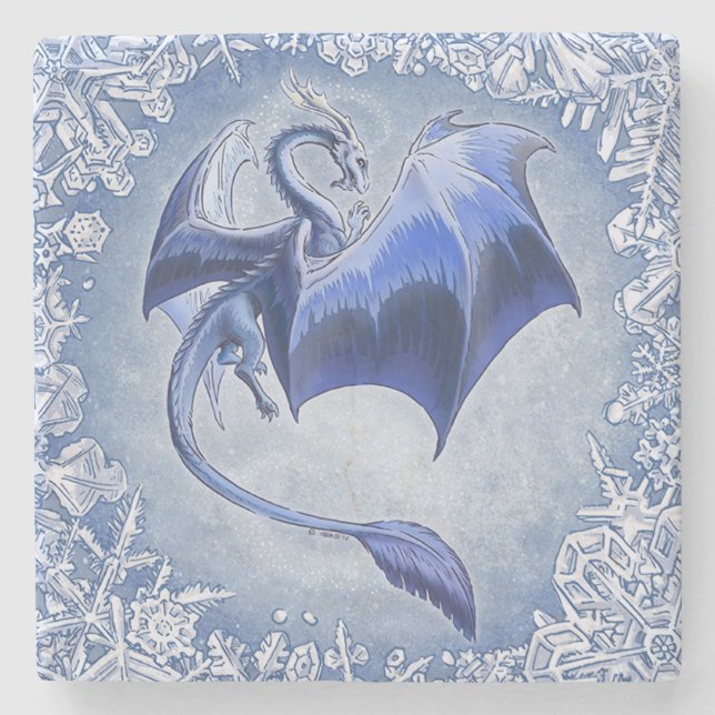 Porta-copo De Pedra Blue Winter Dragon Fantasy Art (Frente)