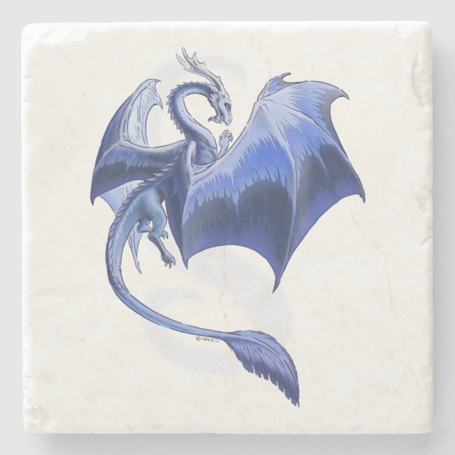 Porta-copo De Pedra Blue Winter Dragon Fantasy Art (Frente)
