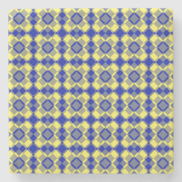 Porta-copo De Pedra Blue Yellow Checker Argyle Pattern