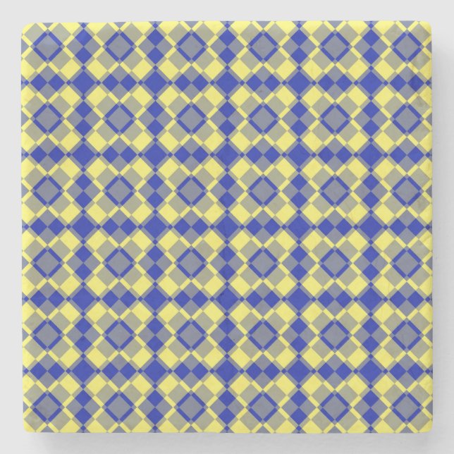 Porta-copo De Pedra Blue Yellow Checker Argyle Pattern (Frente)