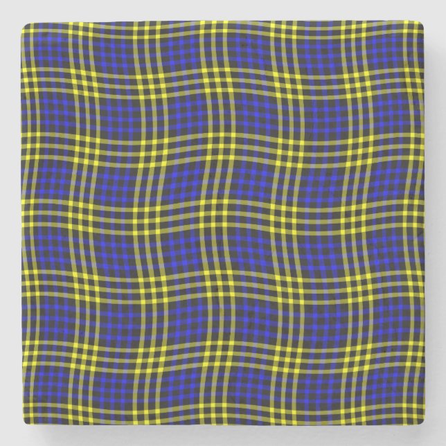 Porta-copo De Pedra Blue Yellow Plaid Checker Seamless Pattern (Frente)