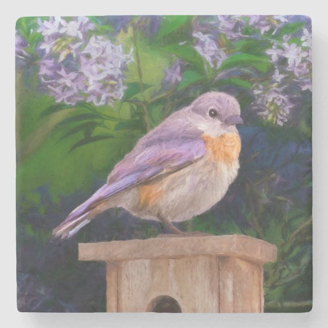 Porta-copo De Pedra Bluebird oriental na neve - Foto original (Frente)