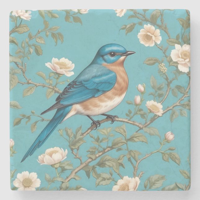 Porta-copo De Pedra Bluebird William Morris Inspirou Turquois (Frente)