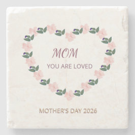 Porta-copo De Pedra Blush Peony Heart Mom Love Artwork