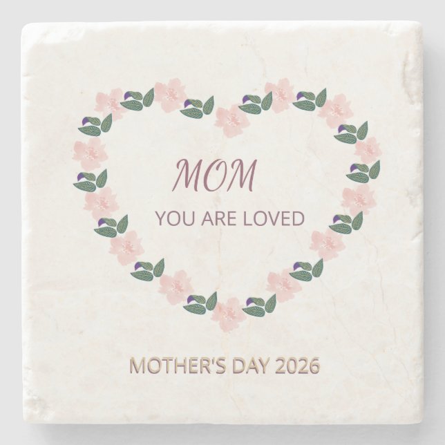 Porta-copo De Pedra Blush Peony Heart Mom Love Artwork (Frente)