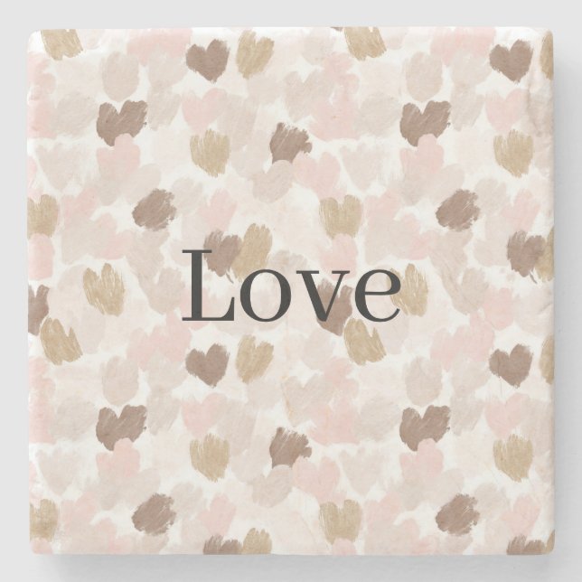 Porta-copo De Pedra Blush Pink Cream Hearts Love   (Frente)