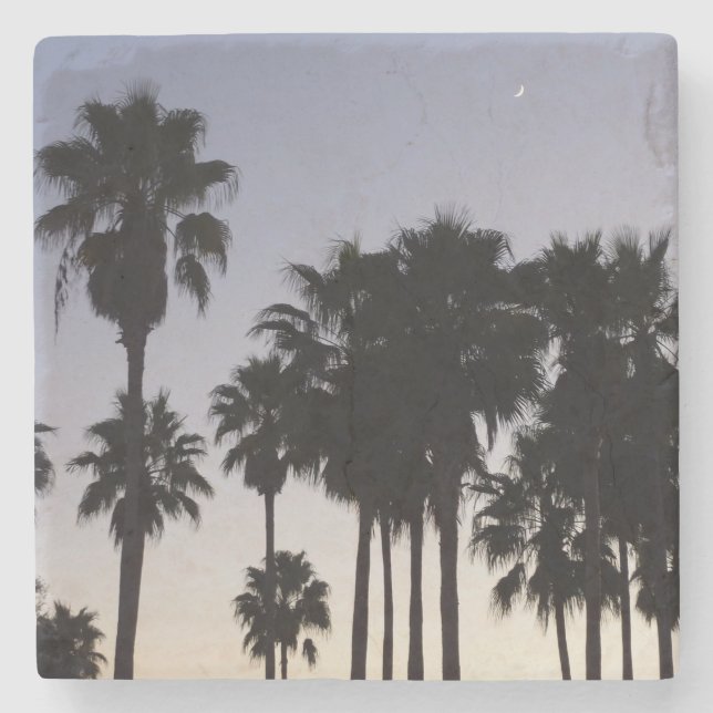 Porta-copo De Pedra Boca com Cena Tropical de Palmeiras (Frente)
