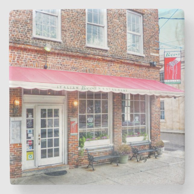 Porta-copo De Pedra Bocci's Charleston, SC. Porta-copos. (Frente)