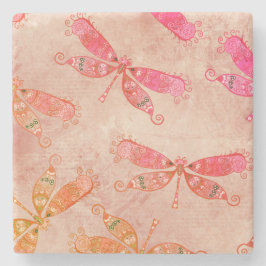Porta-copo De Pedra Boho Dragonflies em rosa
