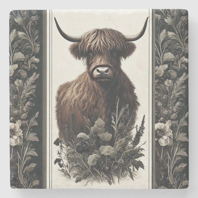 Porta-copo De Pedra Boho Highland Cow (Frente)