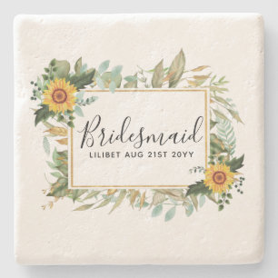 Porta-copo De Pedra Boho Sunflower Sage Greenery Casamento