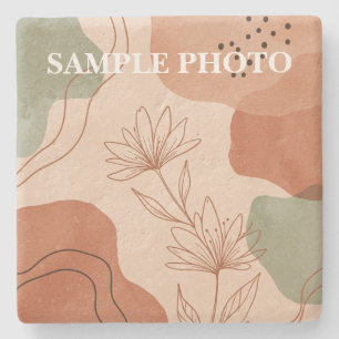 Porta-copo De Pedra Boho Terracota Floral Abstrato Foto Personalizada