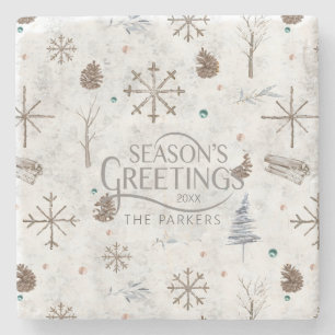 Porta-copo De Pedra Boho Twigs & Pinecone, ID de Natal 986