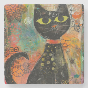 Porta-copo De Pedra Boho Watercolor Cats - Terna Feline Art (7)