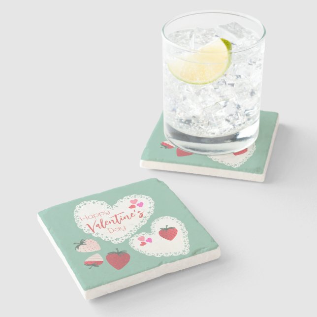 Porta-copo De Pedra Bois e Morangos Felizes Dia dos Namorados (Lateral)