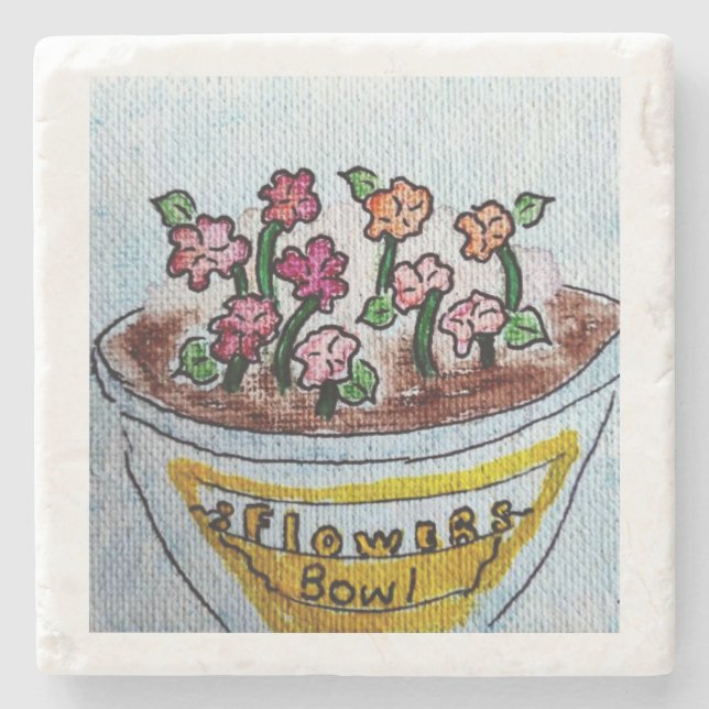 Porta-copo De Pedra Boliche de Flores (Frente)