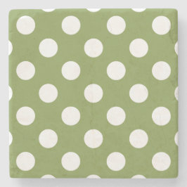 Porta-copo De Pedra Bolinhas brancas de verde-oliva