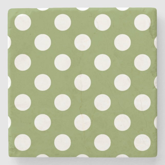 Porta-copo De Pedra Bolinhas brancas de verde-oliva (Frente)