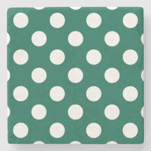 Porta-copo De Pedra Bolinhas brancas em verde sage