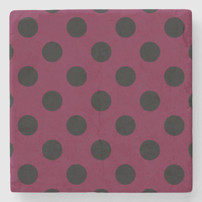 Porta-copo De Pedra Bolinhas negras com burgundy (Frente)