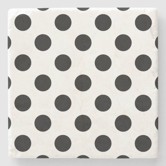 Porta-copo De Pedra Bolinhas pretas em branco (Frente)