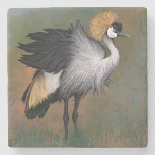 Porta-copo De Pedra Bonita Cinza Crowned Crane - Pintura Migra 