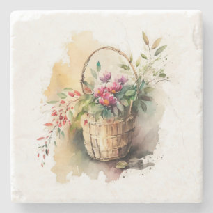 Porta-copo De Pedra Bonita e Colorida Cesta de Flores de primavera