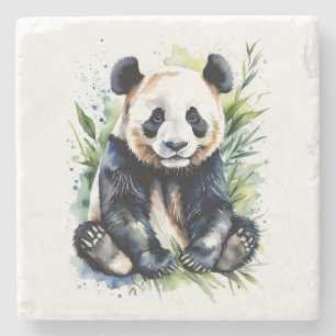 Porta-copo De Pedra Bonita Watercolor Panda Bear