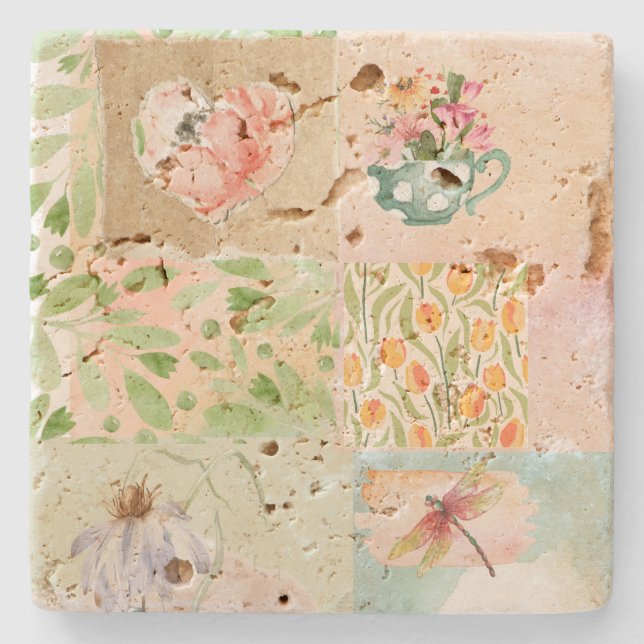 Porta-copo De Pedra Bonito fundo de aquarela trabalho de arte botânico (Frente)