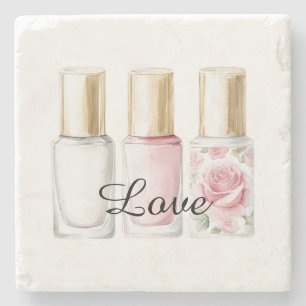 Porta-copo De Pedra Bonito Rosa Blush Pink Nail Floral Polonês