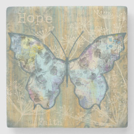 Porta-copo De Pedra Borboleta "Fé, Esperança e Amor"