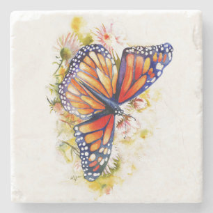 Porta-copo De Pedra Borboleta Monarca Floral