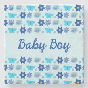 Porta-copo De Pedra Borboletas e flores do menino azul personalizadas