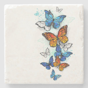 Porta-copo De Pedra Borboletas voadoras Morpho e Monarca