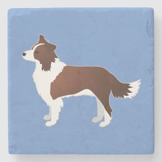 Porta-copo De Pedra Borda Collie Red Dog Breed Side View Silhouette (Frente)