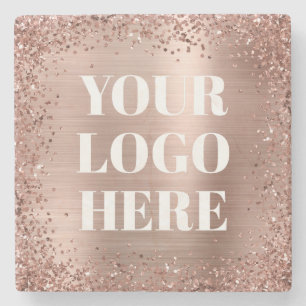Porta-copo De Pedra Borda de Brilho em Dourado Rosa e Logotipo de Folh