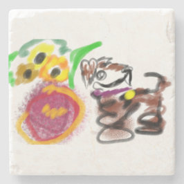 Porta-copo De Pedra Border Collie sunflowers 