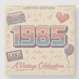 Porta-copo De Pedra Born in 1985 Vintage Stone Coaster | Retro 80s