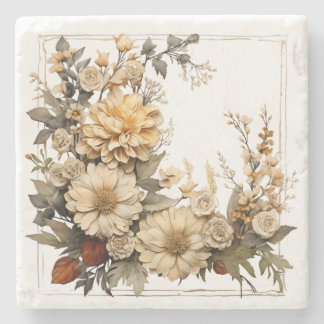 Porta-copo De Pedra Botânica Atemporal Neutra Floral