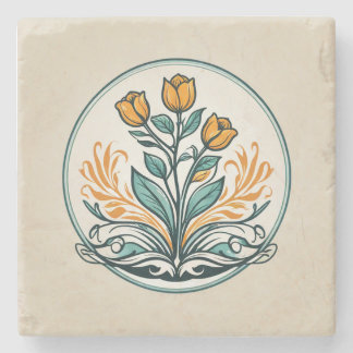 Porta-copo De Pedra Botão Floral Laranja