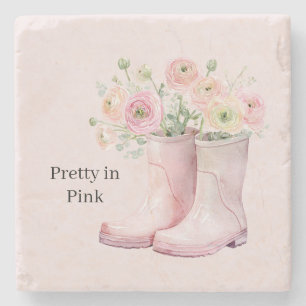 Porta-copo De Pedra Botas de Chuva com Flores de Ranúnculo Rosa